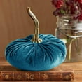 thumbnail image 2 of Velvet Pumpkins, Handmade Fall Decor, 3.94 Inch Stuffed Fabric Pumpkins, Soft Plush Pumpkin Ornaments, Thanksgiving Halloween Centerpiece for Fall Thanksgiving Halloween Table Mantle Decor, Blue, 2 of 2