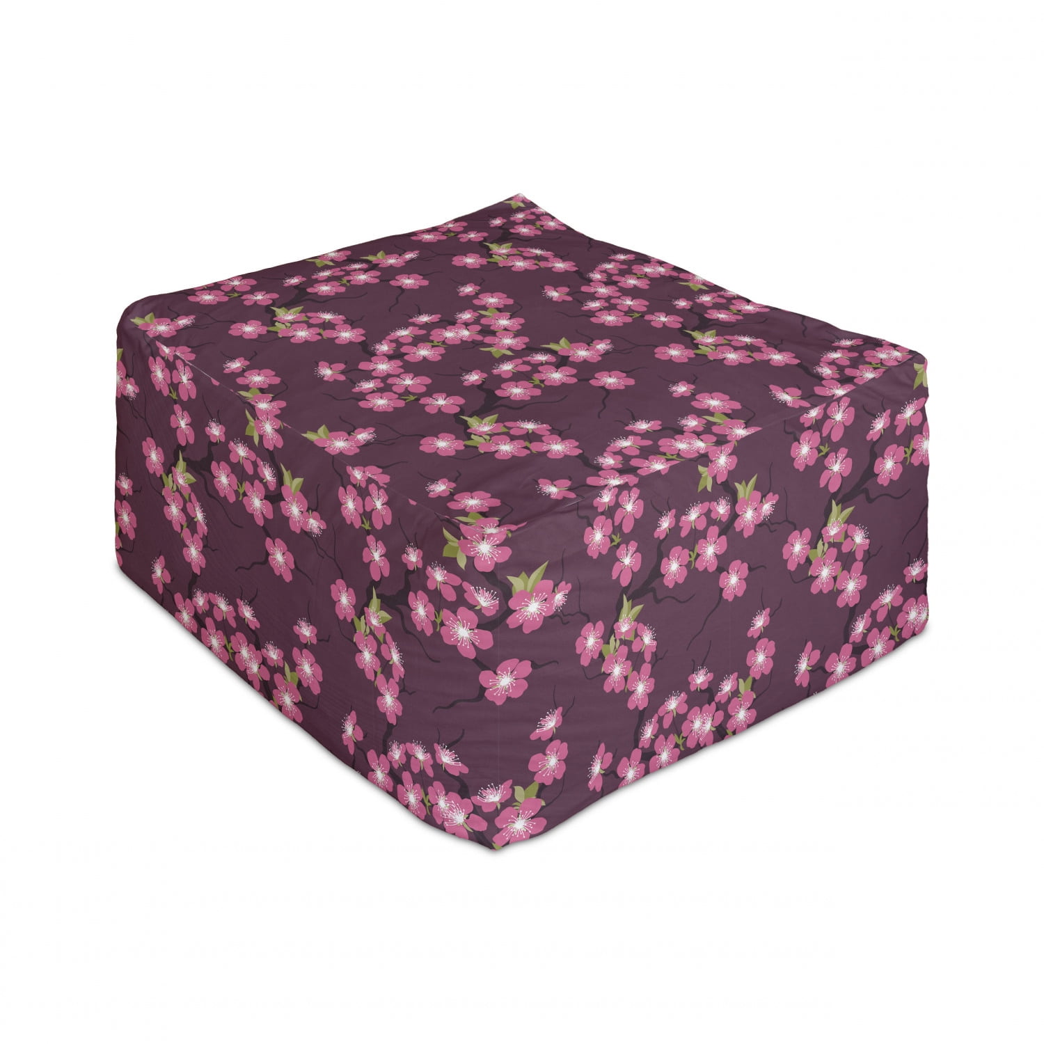 Cherry Blossom Rectangle Pouf, April in Asia Seasonal Trees in Full