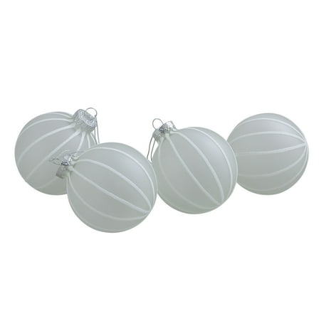 Northlight Striped Glass Christmas Ball Ornaments - 3.5" (90mm) - Frosted Clear - 4ct