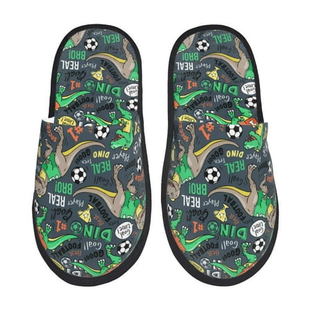 

Yiaed Dinosaur Plays Soccer Print Unisex House Slippers Slip on Warm Shoes Indoor Outdoor with Anti-slip sole-Large
