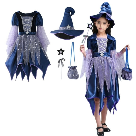 Kids Witch Outfit For Girls Tulle Dress Girl Lovely Princess Bubble Sleeve Halloween Outfits for Kids 8-10 Years Kids Girls Halloween Dress