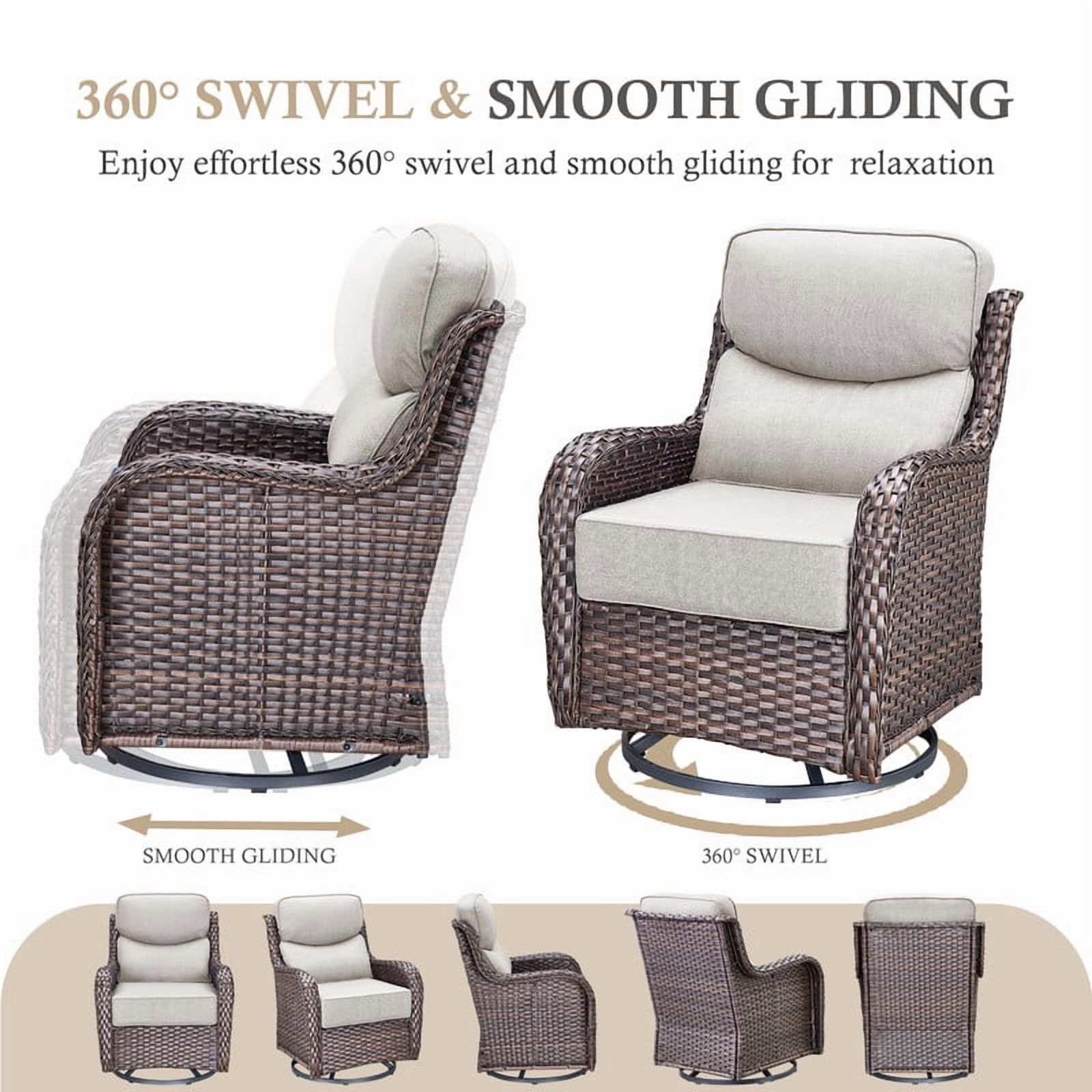 Outdoor Conversation Sets 5-Piece Patio Wicker Rattan Furniture Set with Swivel Rocking Chairs, Ottomans, Side Table and Upgrade 6" Cushions for Balcony Deck Backyard, Beige