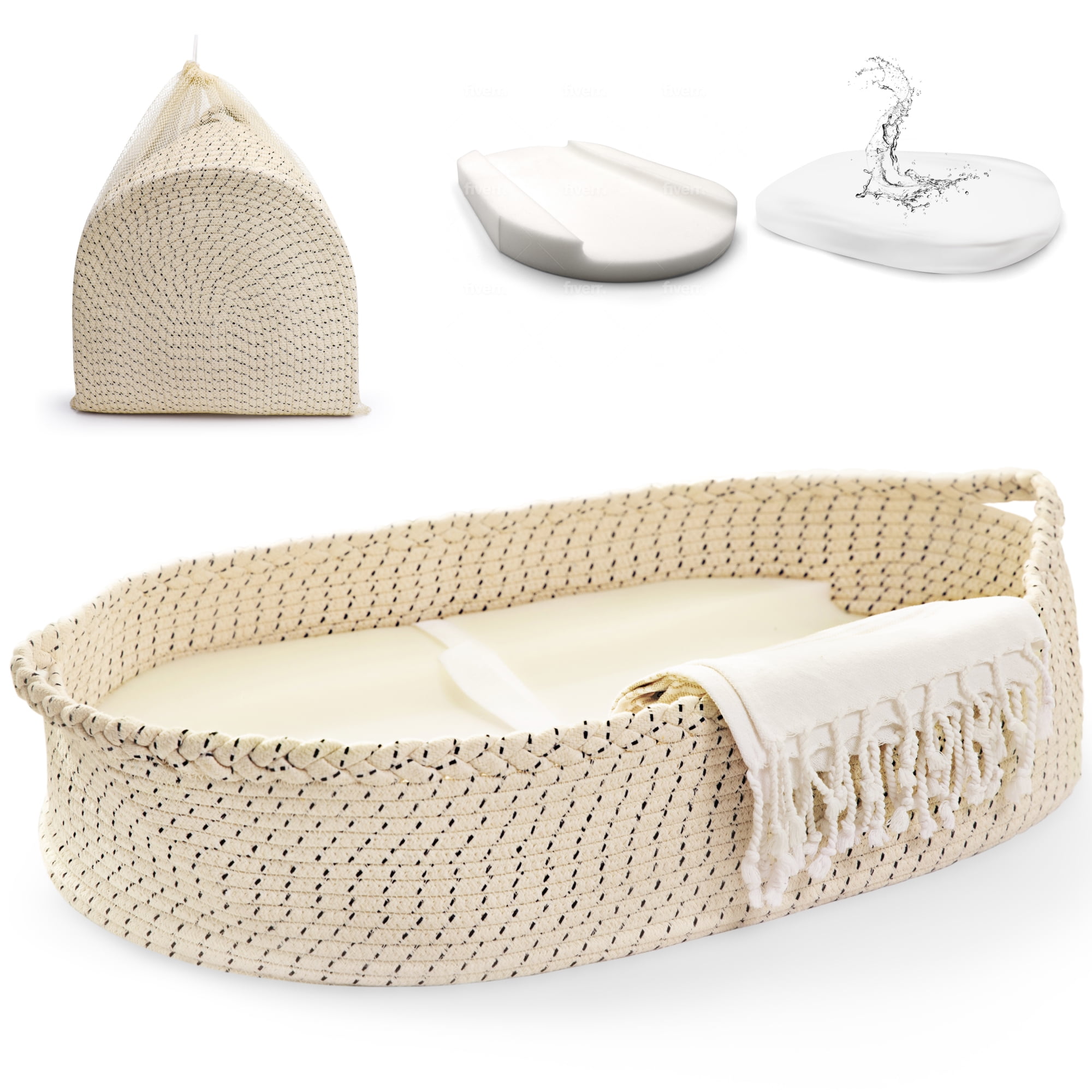 Baby Changing BasketMoses Basket Changing Table Topper, Raised Side
