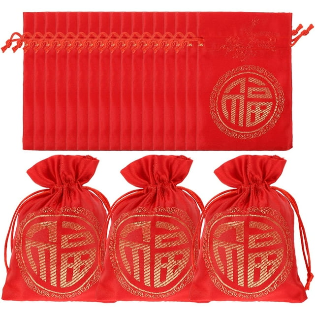 Shisuyan 20Pcs Drawstring Gift Bag Jewelry Pouches Present Packing Bag New Year Candy Bag