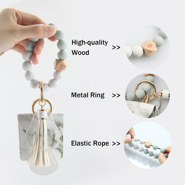 Beads Chain Wrist Lanyard Keychains Silicone Bead Keychain Bracelets Holder