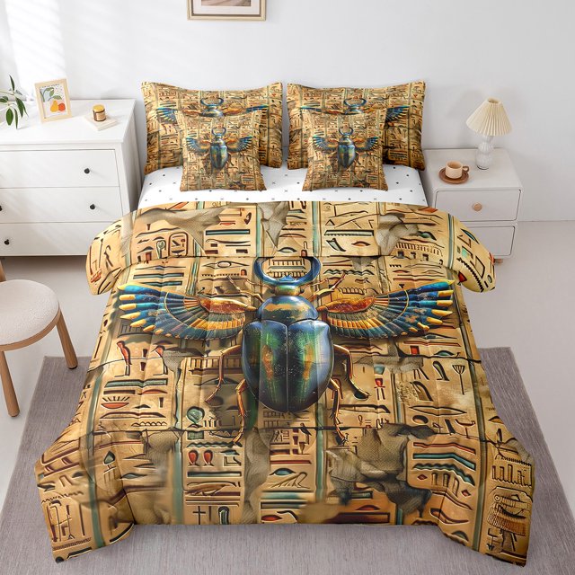 Erosebridal 3D Insect Animal Bedding Sets Queen Size, Egyptian Pattern Comforter Sets with Sheets, Reversible 7 Pieces