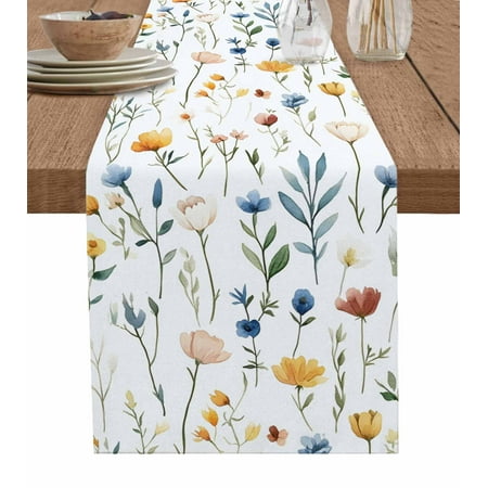 

Table Runner Dresser Scarf 13 x 72 Inch Blue Yellow Pink Flower Leaves Rustic Spring Floral Table Runners Non-Slip Heat Kitchen Dining Table Decor for Indoor Outdoor Home Party Decoration