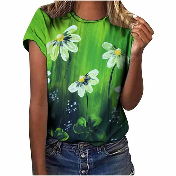 Tops a la moda para mujer, divertidas camisetas blancas holgadas informales con estampado del Día de San Patricio, camiseta con estampado de blusa Pompotops hfajkhk127403