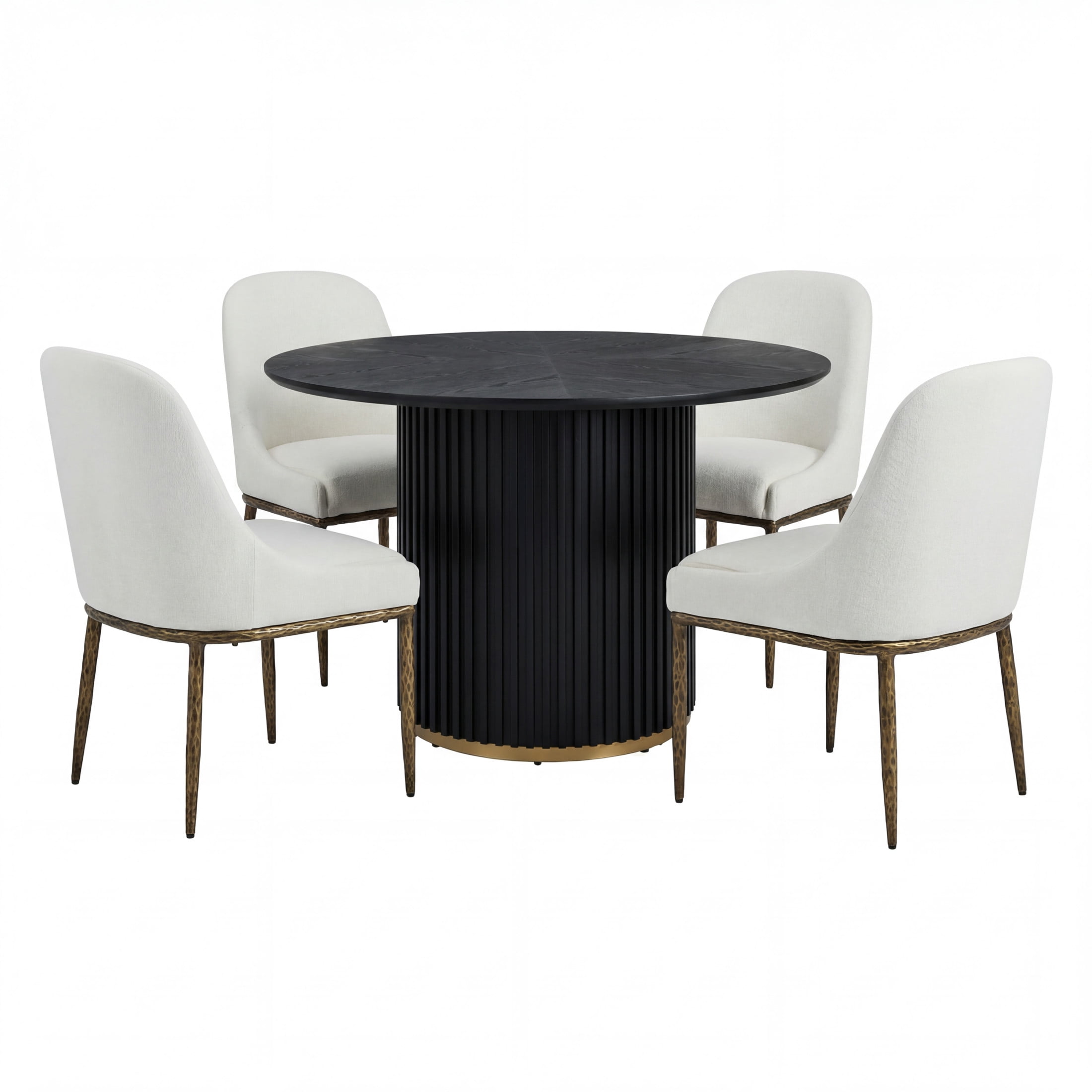 Christopher Knight Home 5-Piece Round Dining Set, Pedestal Table with Upholstered Armless Chairs, Black+Forged Brass
