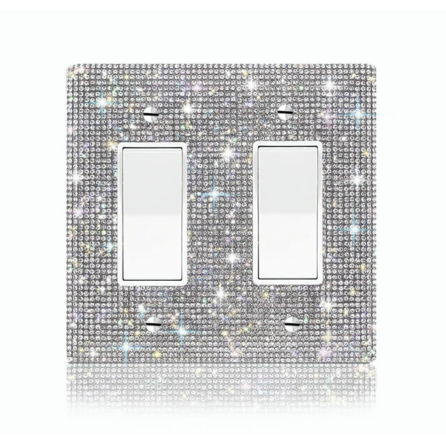 1 PC Shiny Silver Rhinestones Wall Plate Cover Switch Plate Covers Cover Light Switch Cover Switch Cover Decorative Electrical Outlet Cover Plates Outlet Covers Bling Switch Cover 2 Gang