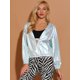 thumbnail image 5 of Día de San Patricio Traje De Navidad Para Mujer, Brillante, Holográfico, De Manga Larga, Con Cremallera, Chaqueta Metálica Con Capucha Holográfico S, 5 of 6