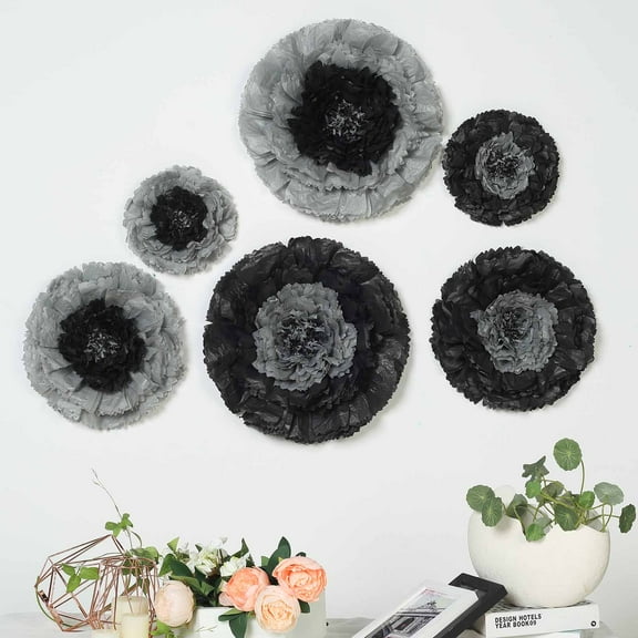 BalsaCircle 6 Pieces 7" 9" 11" Charcoal Grey Carnations Large Party Tissue Paper Wedding Flowers