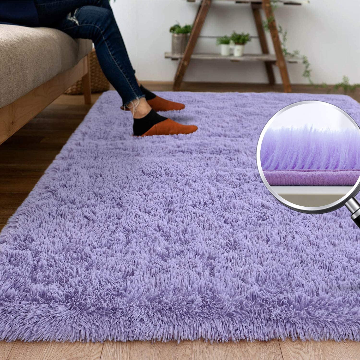 Noahas Fluffy Shaggy Rugs, 4x6 Feet Purple Plush Rugs for Girls Bedroom, Soft Kids Room Carpets,Bedside Rug, Upgrade Non-Slip Rugs for Children Nursery Dorm Home Decor, Purple