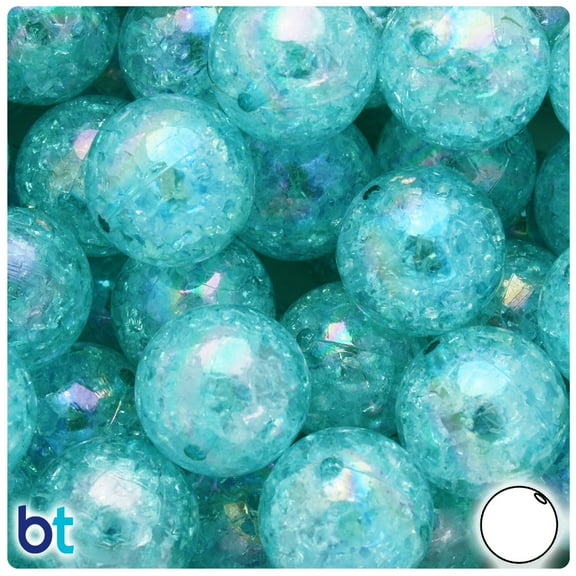 BeadTin Light Turquoise Crackle 20mm Round Plastic Beads (10pcs)