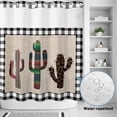thumbnail image 4 of No Hook Shower Curtain with Built-in Rings - Tropical Cactus Washable Waterproof Fabric Bathroom Curtains for Hotel,Rentals, 66 X 72 Inch Long , Black Buffalo Check Plaid, 4 of 9