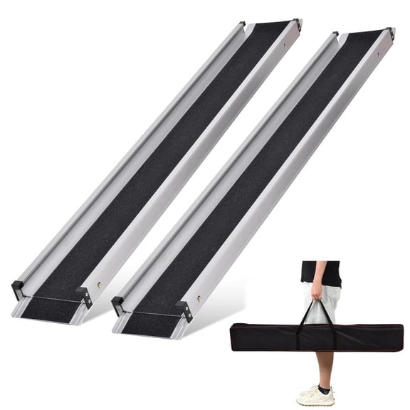 Portable Wheelchair Ramp 8FT, 2pcs Non-Slip Aluminum Ramps for Wheelchairs for Home, Handicap Wheelchair Ramps for Home Steps, Aluminum Loading Dock Plates, Doorways