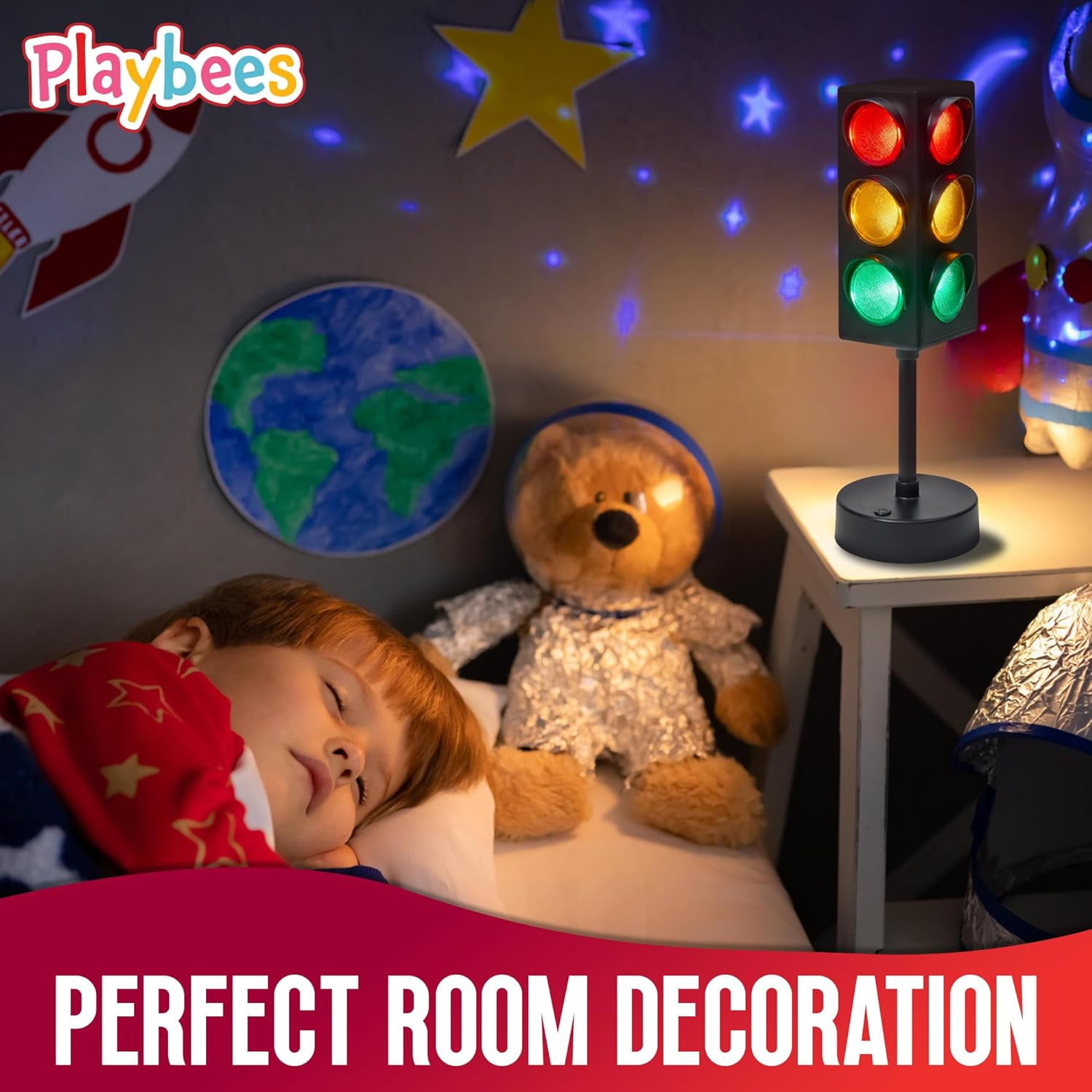 Playbees 11" Mini Traffic Light Table Lamp with 4 Blinking Modes