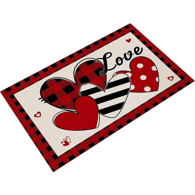 HCBY Romantic Valentines Day Welcome Mat, Cute Heart Pattern Non-Slip Door Mat for Porch & Kitchen, Washable Floor Decor, Festive Holiday Home Decoration Gift, 23.6"x15.7" Cozy Entryway Mat