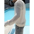 thumbnail image 3 of Men's Knitted Mesh Cutout Tops Round Neck Loose Long Sleeve Tee Shirt, 3 of 7