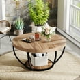thumbnail image 5 of Fnova Coffee Table with 2 - Tier Storage, 32" Round Wood Coffee Table with Metal Legs, Modern Rustic Style Center Table for Living Room, Warm Brown and Black, 5 of 14