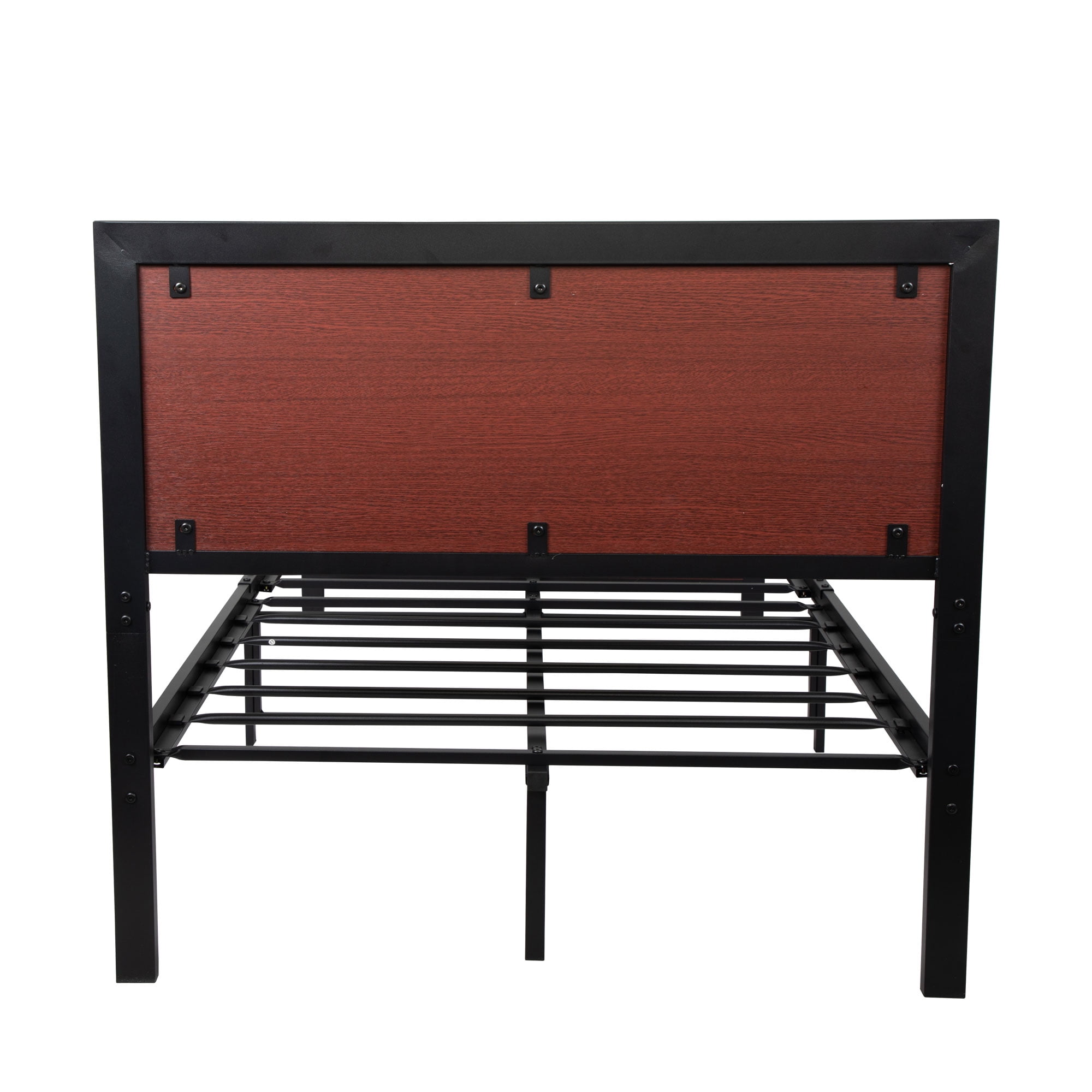 Heavy Duty Queen Bed Frame with with Wood Headboard and Metal Slats, Brown