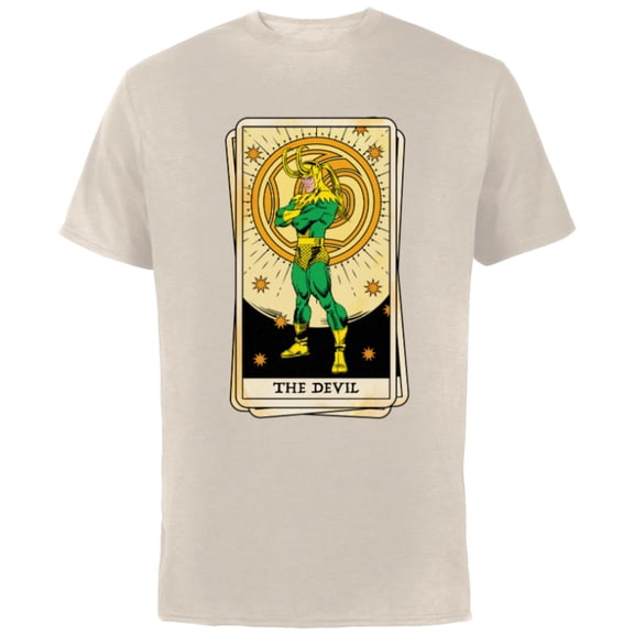 Marvel Tarot Arcana Loki as the Devil Card - Short Sleeve Cotton T-Shirt for Adults - Customized-Natural