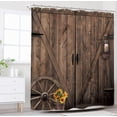 thumbnail image 2 of Farmhouse Wooden Barn Door Shower Curtain for Bathroom Decor 72Wx72H Rustic Wood Western Brown Sunflower Vintage Country Wheel Art Printed Fabric Polyester Waterproof 12 Pack Plastic Hooks, 2 of 6