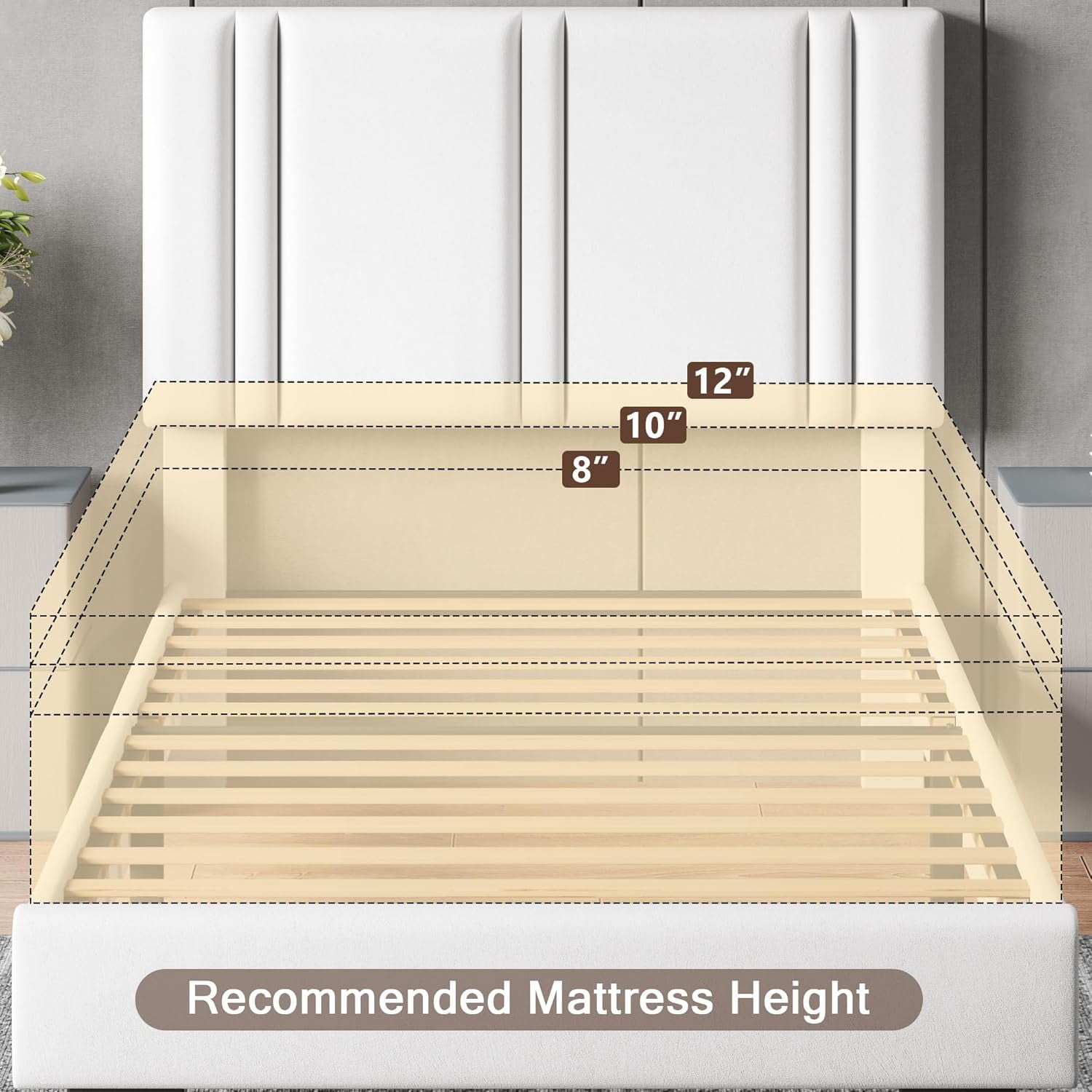 Honfach Twin Bed Frame, Velvet Upholstered Platform Bed Frame, Solid Wood Slats & Heavy Duty Feet Support, No Box Spring Needed, Noise-Free, Easy Assembly, White