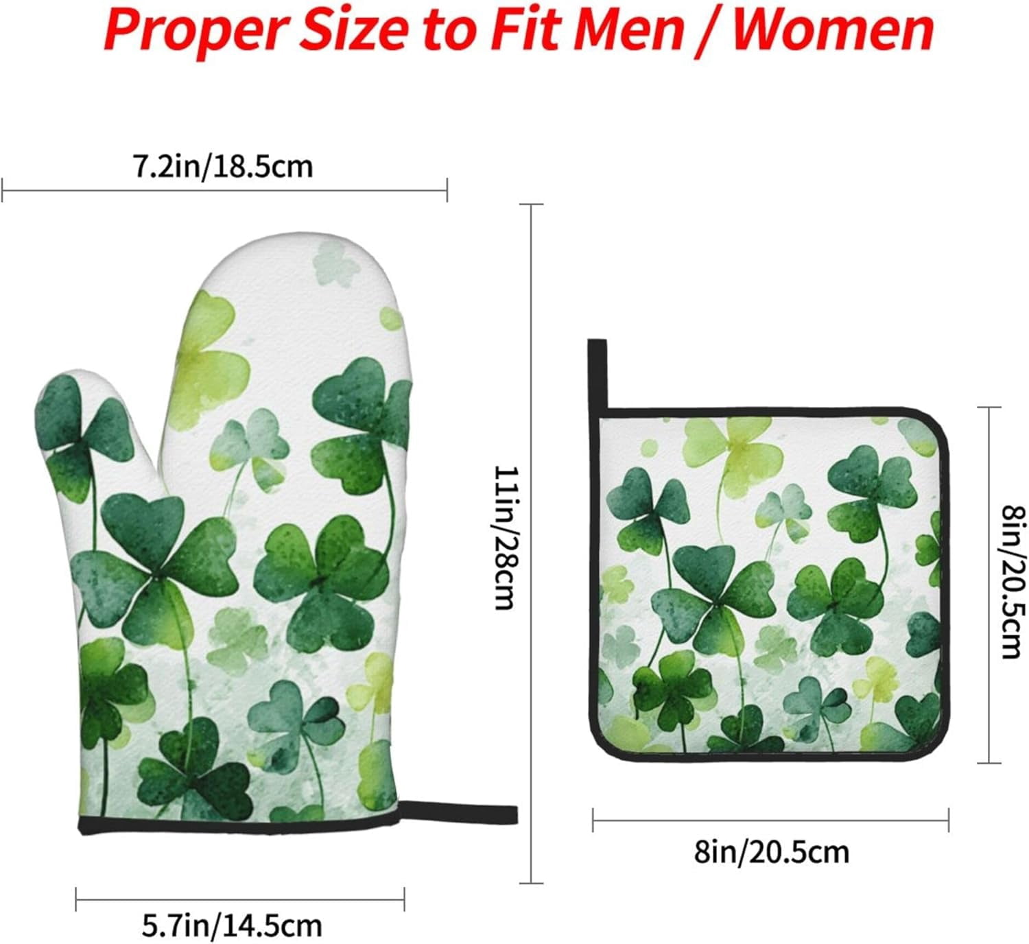 St Patricks Day Green Clovers Oven Mitts and Pot Holders Sets Lucky Shamrock Kitchen Mittens Heat Resistant Cooking Oven Gloves Non-Slip Hot Pads for Baking Hot Pans Decor