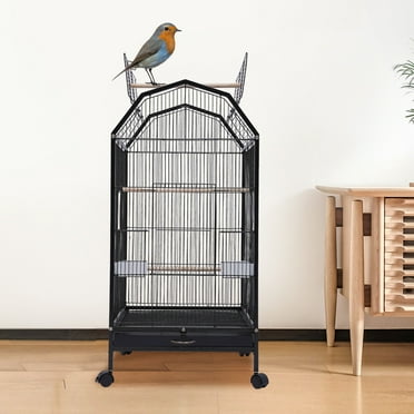Denest Black Large Bird Cage wit Rolling Stand Cockatiel Parakeet Finch Parrot Birdcage