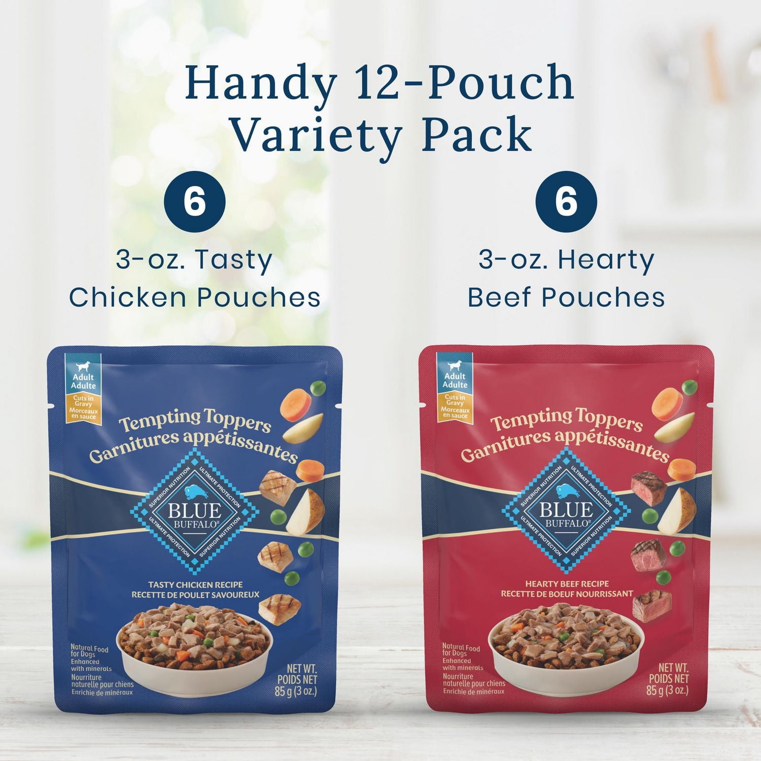 Blue Buffalo Tempting Toppers Natural Wet Dog Food Variety Pack, Chicken & Beef, BLUE Tempting Toppers Bf/Chkn 12ct Variety Pack