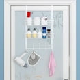 thumbnail image 2 of Over The Door Hooks Organizer Hanger, TeqHome Rustproof Coat Hooks Towel Rack Spice Rack with 2 Mesh Basket 5 Hooks, Back of Door Storage Shelves for Towels Hats Keys Clothes, No drilling, Silver, 2 of 9