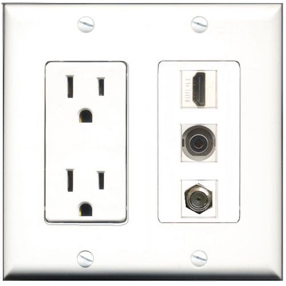 RiteAV - 15 Amp Power Outlet 1 Port HDMI 1 Port Coax 1 Port 3.5mm Decorative Wall Plate