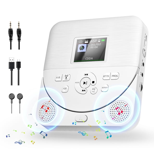 Reproductor de CD portátil que borra Bluetooth con doble altavoz TFT