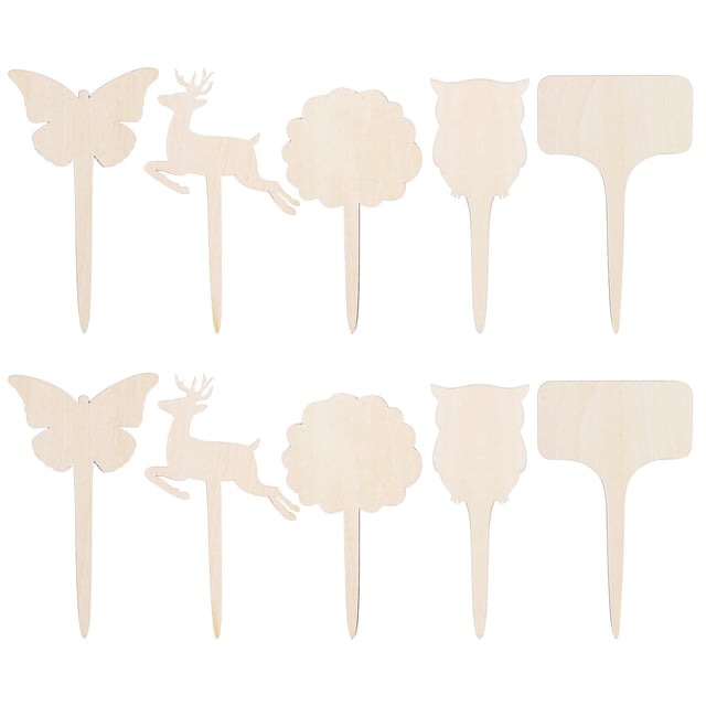 Wooden Plant Label Set 10 Pcs for Garden and Potted Plants with Writeable Surface and Ground Insert Design