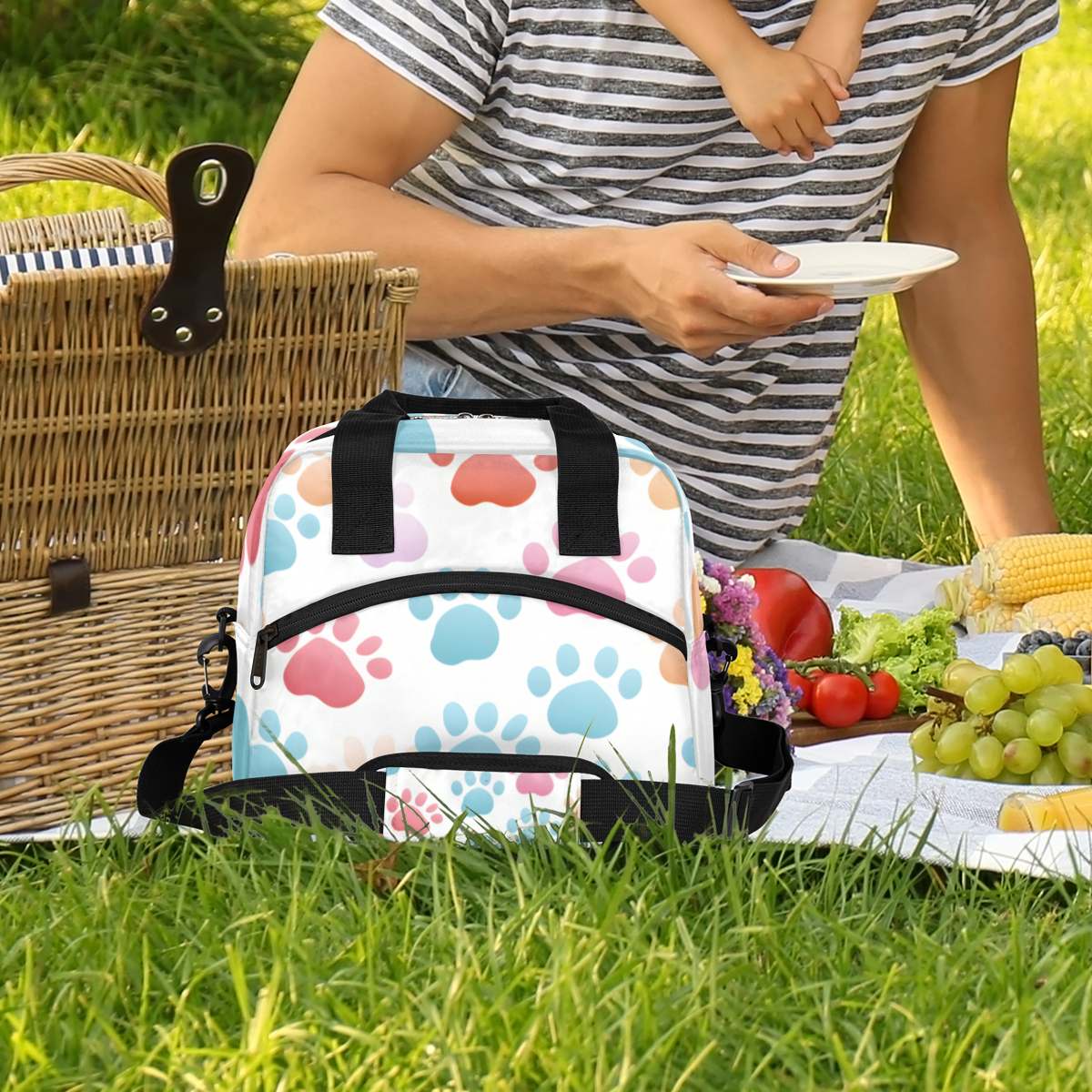 Herdesigns Dog Paw Print Insulated Lunch Bag for Women Men Adults Large Reusable Lunch Box Cute Animal Dog Paw Print Leakproof Cooler Tote Bags with Adjustable Shoulder Strap