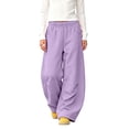 thumbnail image 3 of UACY Girls Boys Curved Wide Leg Cargo Pants Elastic High Waist Loose Fit Sweatpants Baggy Balloon Leg Trousers Fall Winter Bottoms (Purple, 9-10 Years), 3 of 9