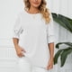 thumbnail image 2 of Top de manga corta con cuello redondo para mujer, blusa holgada informal de Color puro con manga con volantes para citas, 2 of 8