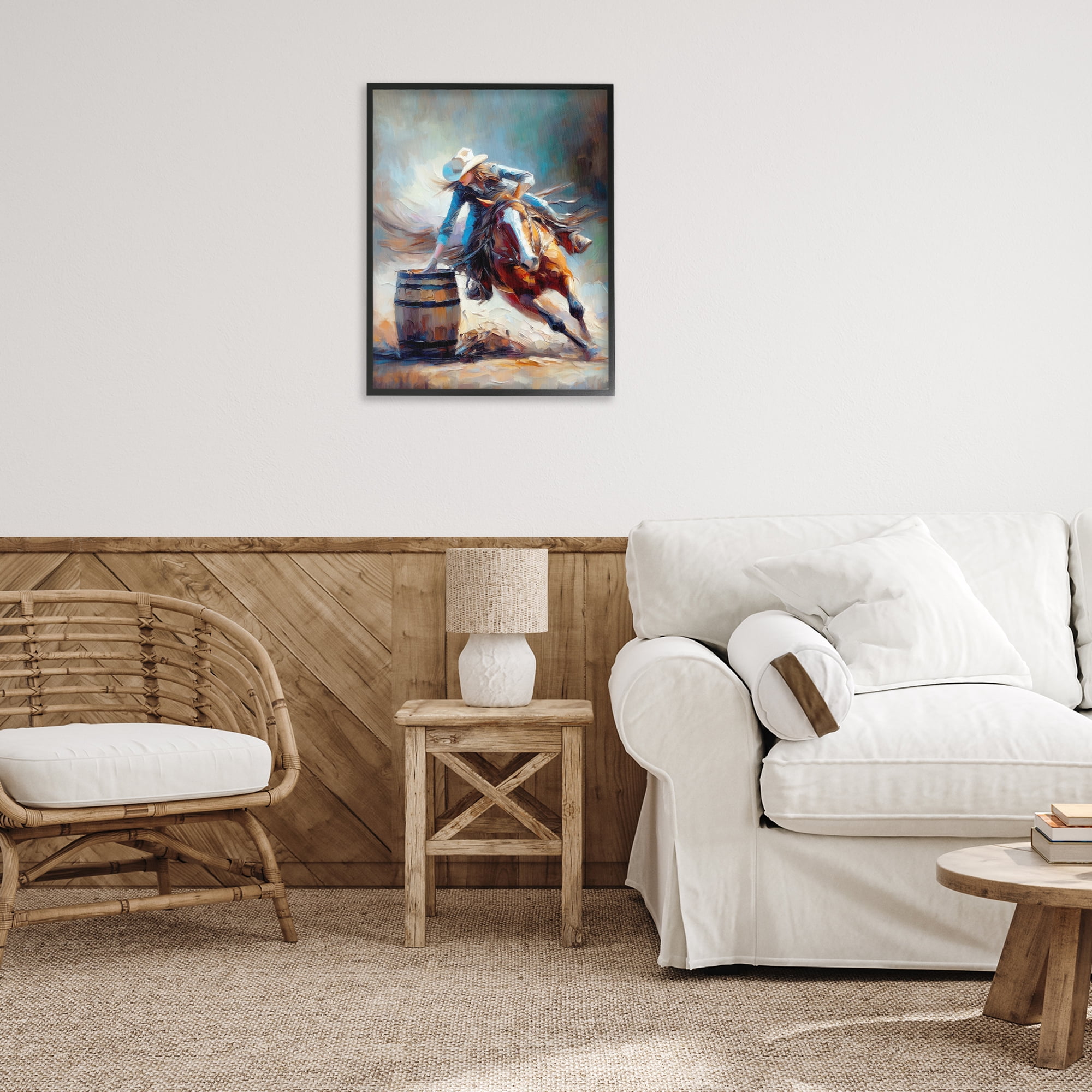 Stupell Industries Barrel Racer Cowgirl Novelty Painting Black Framed Art Print Wall Art, 24 x 30