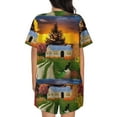 thumbnail image 3 of Bingfone Fall Village Scenery Print Pajamas Sets for Women Soft Short-Sleeved Pjs with Lounge Shorts Two Piece Sleepwear, 3 of 8