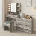 thumbnail image 3 of Zimtown Makeup Vanity Table with Adjustable Lights & Charging Station, Vanity Desk with Mirror, Large Dressing Table with 2 Storage Cabinets, Gray, 3 of 12