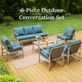 thumbnail image 3 of MF Studio 6-Piece Outdoor Patio Furniture Set with Wicker High-Back Sofa, Wood-Grain Metal  Outdoor Conversation Set for 7, Blue, 3 of 13