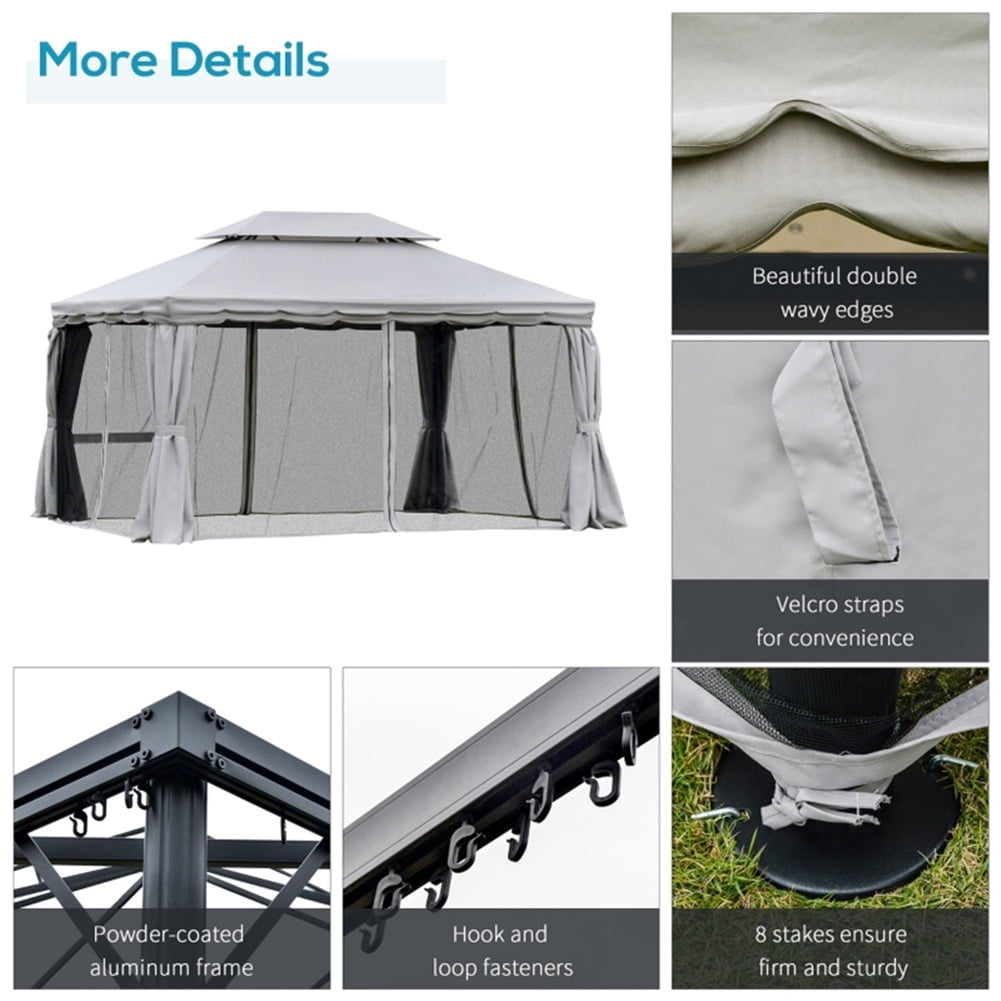 Spaco 10Ft x 13Ft Patio Gazebo-Gray, Easy Up Screened Canopy for Patio and Backyard, Easy Set-up Outdoor Gazebo