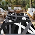 thumbnail image 2 of Gray Black Geometric Outdoor Rug for Patio/Deck/Porch, Non-Slip Large Area Rug 6 x 9 Ft, Modern Art Abstract Grey Line Indoor Outdoor Rugs Washable Area Rugs, Reversible Camping Rug Carpet Runner, 2 of 8