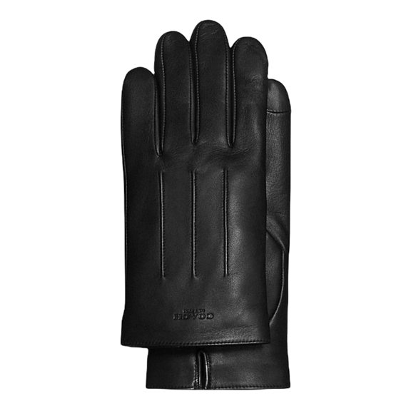 Coach Men's Tech Gloves Black Leather Wool Lined, Large