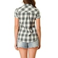 thumbnail image 3 of Unique Bargains Women's Casual Boyfriend Plaid Button Down Flannel Shirt XL Beige, 3 of 6