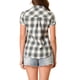 thumbnail image 3 of Camisas de cuadros para mujer Inspire Chic, con cuello de punta y botones, talla XL, color beige, 3 of 6
