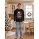thumbnail image 2 of Conjunto de pijamas navideños familiares a juego: camisetas con estampado de letras y pantalones a cuadros. Pijamas de vacaciones para papá, mamá e hijos., 2 of 9
