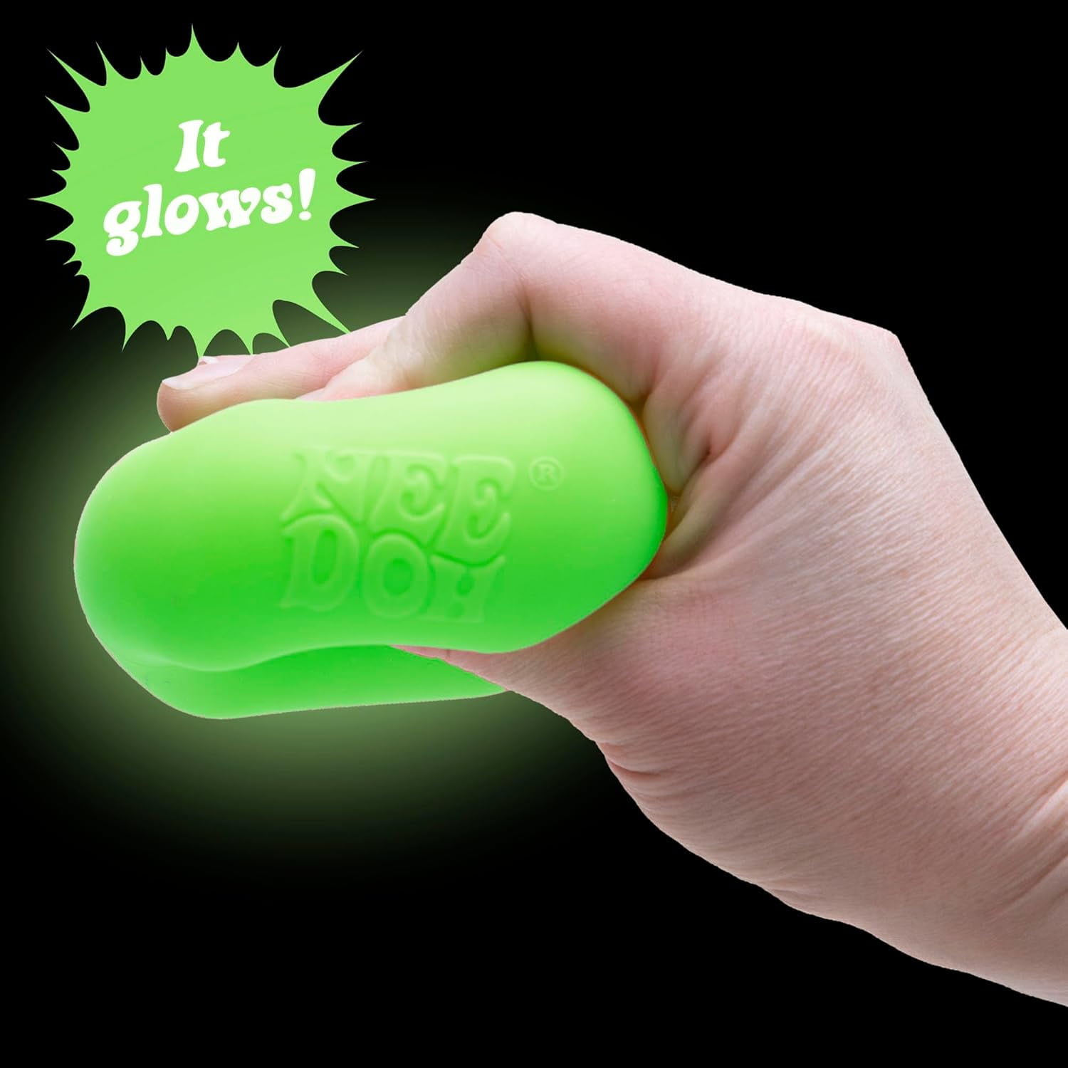 Schylling NeeDoh Nice Cube Glow - Sensory Toy with a Super Solid Squish - Glows in The Dark and Always Returns to its Square Shape - Ages 3 and Up Colors Vary