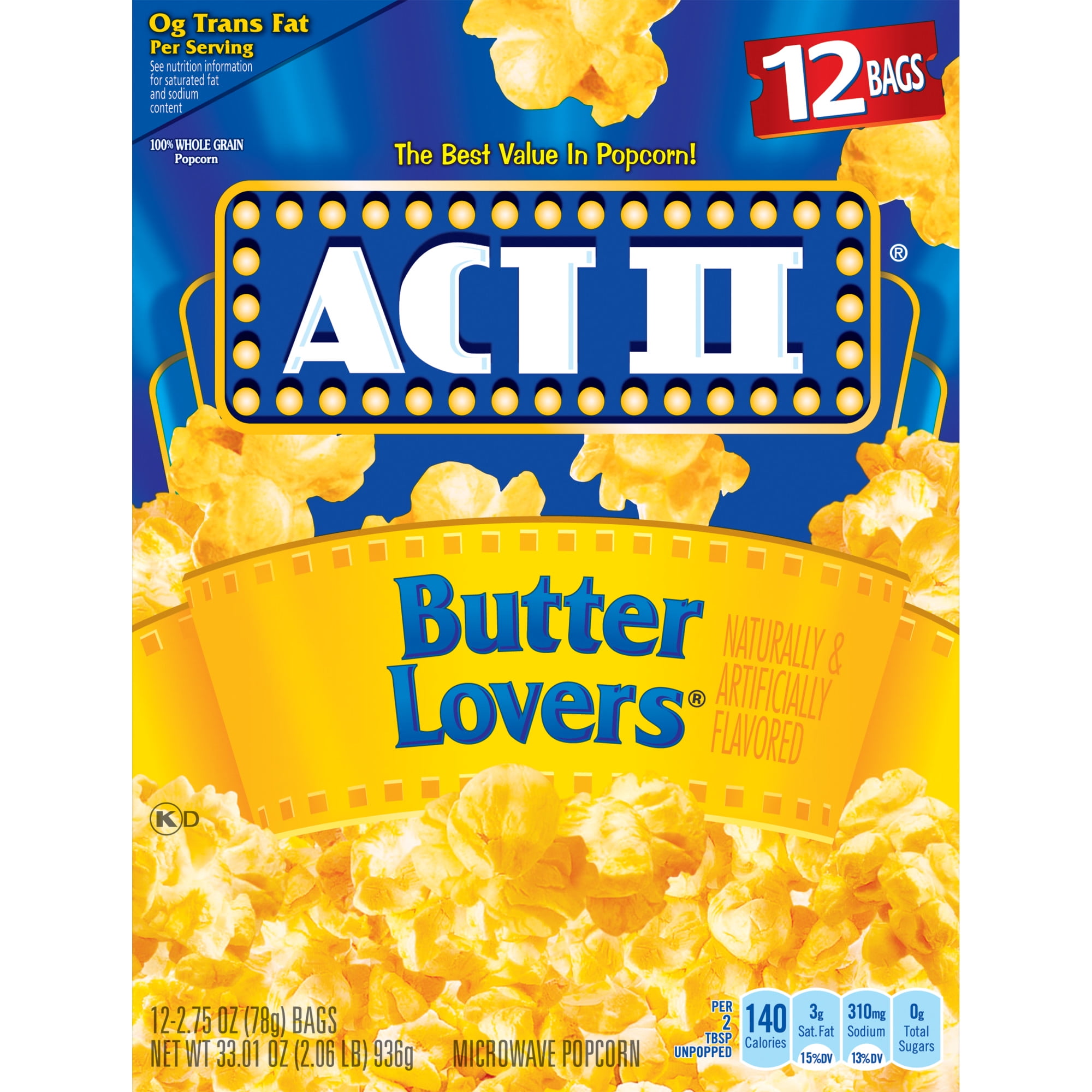 Act II Butter Lovers Microwave Popcorn 2.75 oz 12 Count